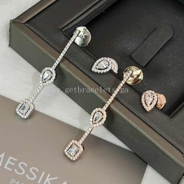 Messika My Twin Hook and Stud For Her Diamond Earrings White Gold/Rose Gold