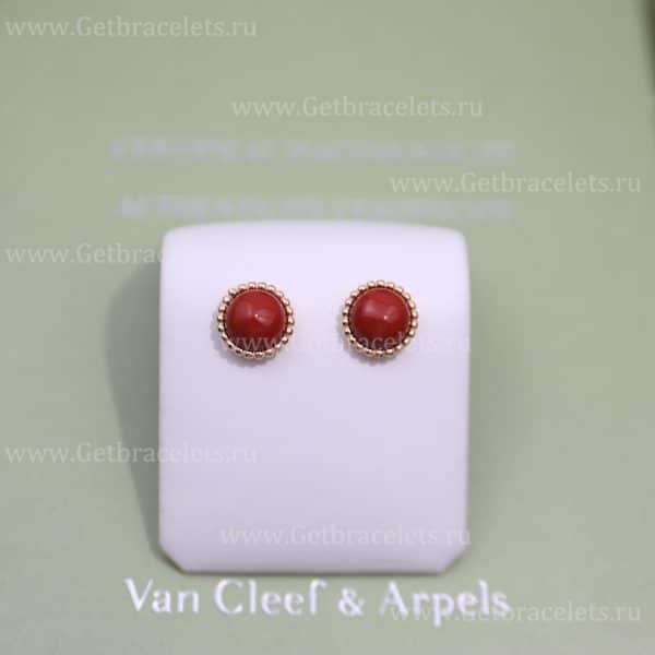 Replica Van Cleef Arpels Perlee Couleurs Earrings Rose Gold Carnelian