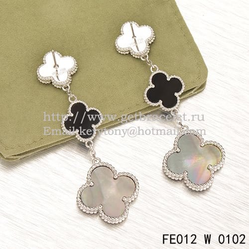 Van Cleef & Arpels Magic Alhambra 3 Motifs Earrings White Gold With Stone Combination