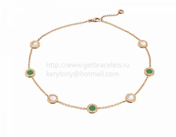 Necklace in Pink Gold with Jadeite Jade and Mother of Pearl