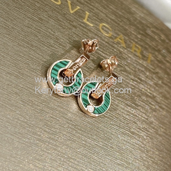 Earrings Rose Gold with Malachite and Diamonds Perfect Replica