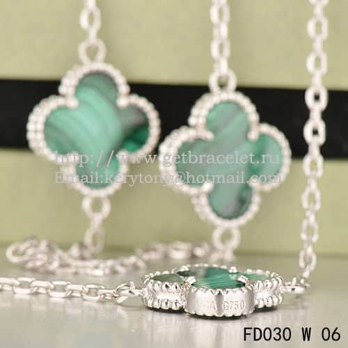 Van Cleef & Arpels Vintage Alhambra Necklace White Gold 10 Motifs With Malachite Mother Of Pearl