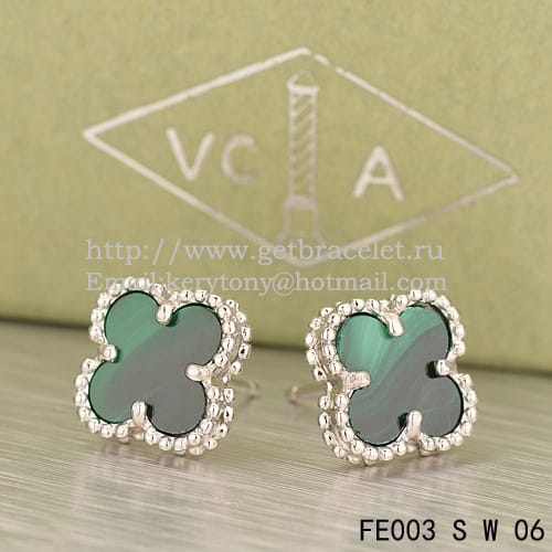 Van Cleef & Arpels Sweet Alhambra Earrings White Gold With Malachite Mother Of Pearl