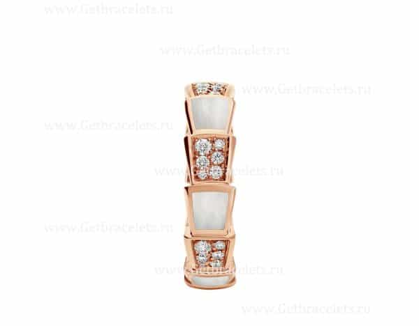 Medium Serpenti Viper 18k Rose Gold Ring with Mother of Pearl Elements and Pave Diamonds