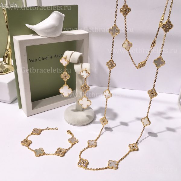 Replica Van Cleef Arpels Vintage Alhambra With Diamonds Mother-of-pearl Set (3pcs)