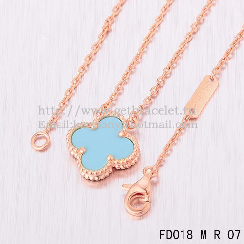 Van Cleef & Arpels Vintage Alhambra Pendant Pink Gold With Turquoise Mother Of Pearl 15mm