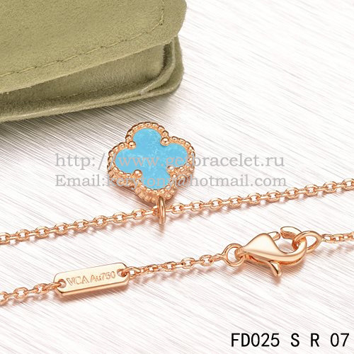 Van Cleef & Arpels Sweet Alhambra Pendant Pink Gold With Turquoise Mother Of Pearl 9mm