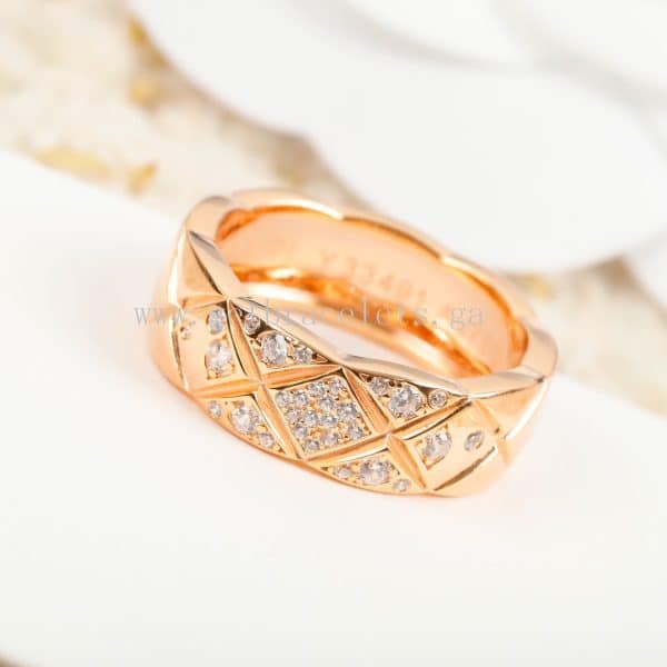 COCO Crush Ring Quilted Motif Small Version With Diamonds Rose Gold/White Gold