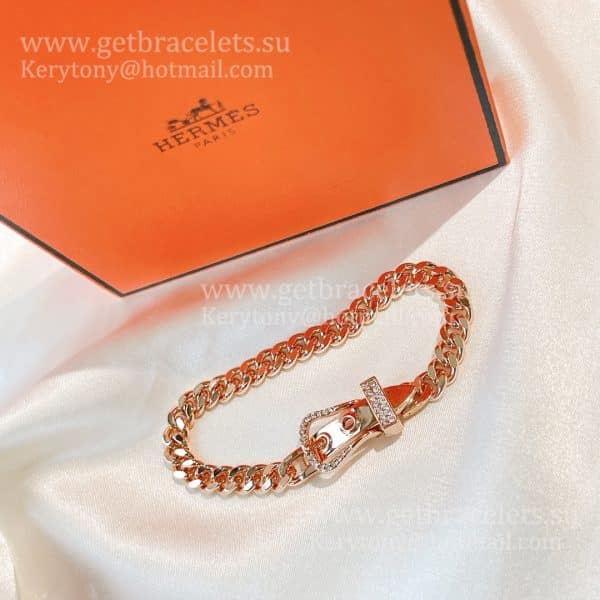 Hermes Boucle Sellier Bracelet Rose Gold/White Gold With Diamonds Couple Style