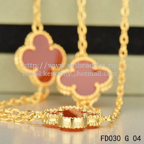 Van Cleef & Arpels Vintage Alhambra Necklace Yellow Gold 10 Motifs With Carnelian Mother Of Pearl