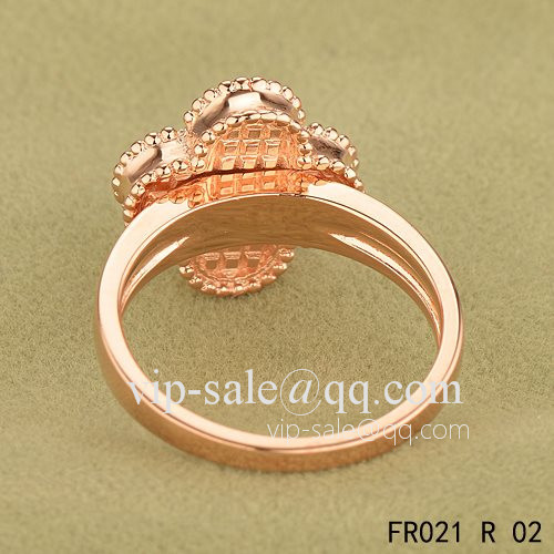 Imitation Van Cleef Vintage Alhambra Ring In Pink Gold With Gray Mother-Of-Pearl