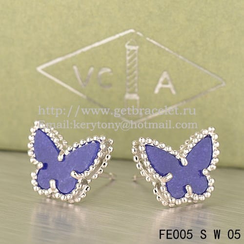 Van Cleef & Arpels Sweet Alhambra Butterfly Earrings White Gold With Lapis Stone Mother Of Pearl
