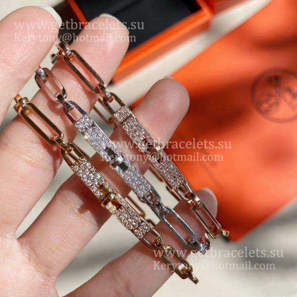 Hermes Women Kelly Chaine Bracelet With Diamonds Silver/Yellow Gold/Rose Gold Hot Selling Jewellery Online