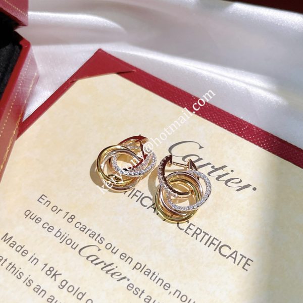 Women’s Luxury Cartier Trinity Earrings White Gold/Yellow Gold/Rose Gold with Diamonds B8301259 for Gift