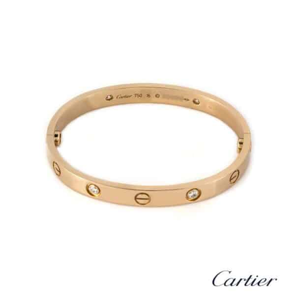 Replica Cartier Love Bracelet For Men and Women Pink Gold 4 Diamonds B6036016 (New Version – Prevent Screws Fall Out)