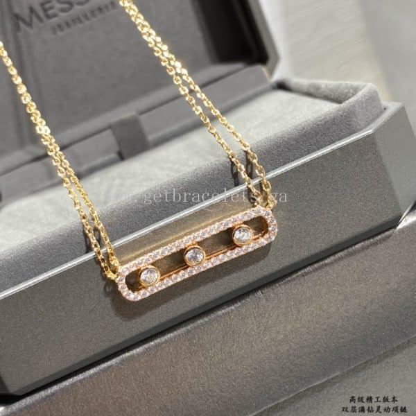 Messika Move Pave For Her Diamond Double Chain Necklace White Gold/Rose Gold