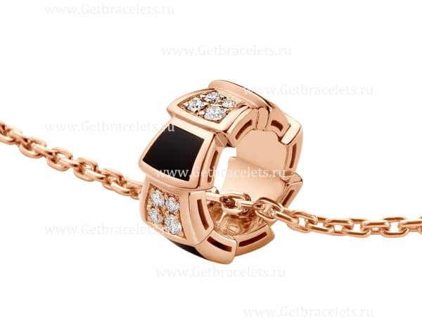Serpenti Viper 18K Rose Gold Necklace with Onyx Elements and Pave Diamonds on the Pendant