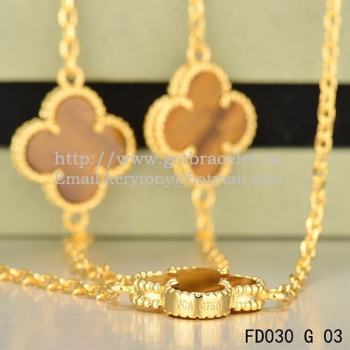 Van Cleef & Arpels Vintage Alhambra Necklace Yellow Gold 10 Motifs With Tiger’s Eye Mother Of Pearl