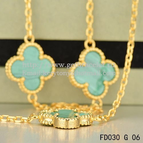 Van Cleef & Arpels Vintage Alhambra Necklace Yellow Gold 10 Motifs With Malachite Mother Of Pearl