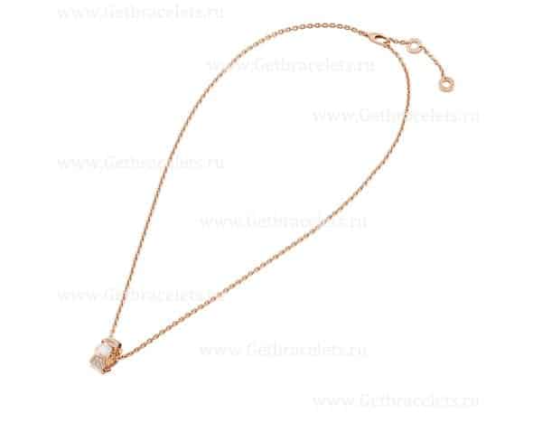 Serpenti Viper 18K Rose Gold Necklace with Mother of Pearl Elements and Pave Diamonds on the Pendant