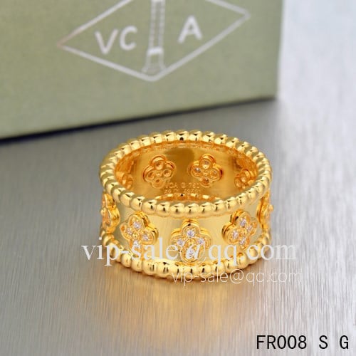 Premium replica Van Cleef & Arpels Clover Ring In Yellow With Round Diamonds