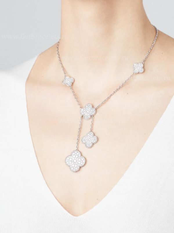Replica Van Cleef Arpels Perlee Magic Alhambra Necklace 6 Motifs With Diamonds