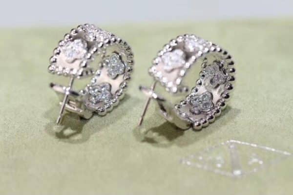 Van Cleef & Arpels Perlee Clovers Hoop Earrings White Gold Diamond