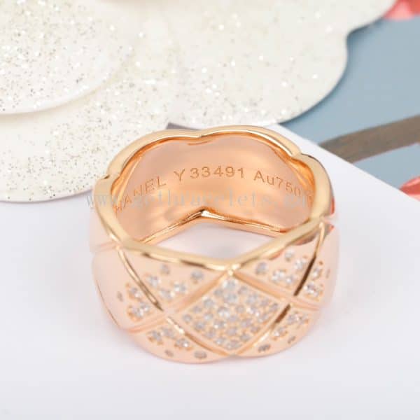 COCO Crush Ring Quilted Motif Large Version With Diamonds Rose Gold/White Gold