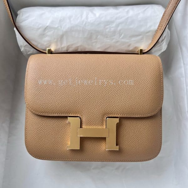 Handmade Hermes Constance 18cm In Epsom Calfskin Milk Tea With Gold