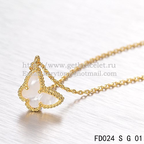 Van Cleef Arpels Lucky Alhambra Butterfly Necklace Yellow Gold With White Mother Of Pearl
