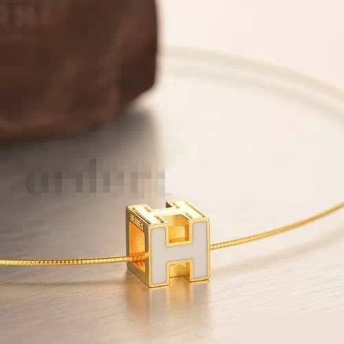 Hermes Cage d’H Necklace White in Lacquer Yellow Gold