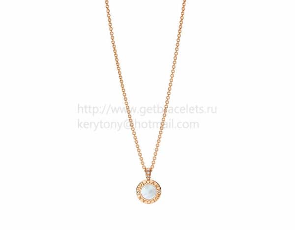 Pendant with Pink Gold Chain with Mother of Pearl and Onyx Pave Diamonds