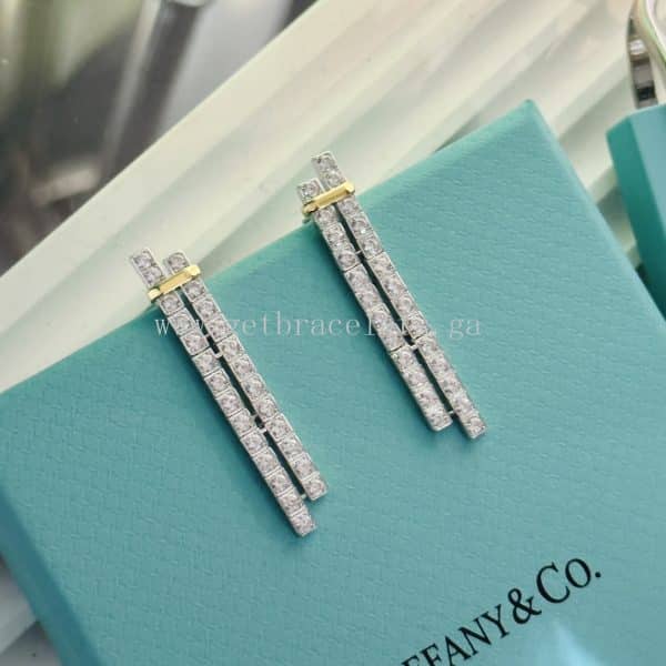 Tiffany Edge Drop Earrings in White Gold and Yellow Gold with Diamonds