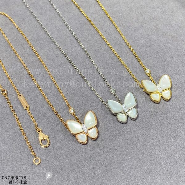Van Cleef Arpels Two Butterfly Pendant Mother-of-pearl With Diamond Yellow Gold/White Gold/Rose Gold
