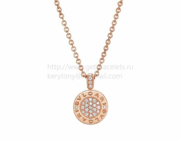 necklace Pink Gold with Green Jade and Pave Diamonds