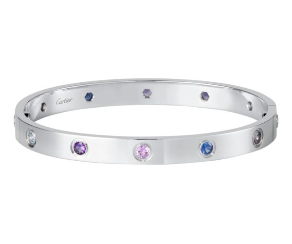 New Arrival Cartier Love Bracelet White Gold Colorful Diamonds B6036317