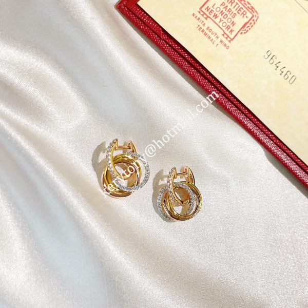 Women’s Luxury Cartier Trinity Earrings White Gold/Yellow Gold/Rose Gold with Diamonds B8301259 for Gift