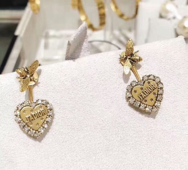 Women’s High End Dior L’amour Avenir Star J’ADIOR Motif Diamonds Edging Yellow Brass Bee Earrings Replica E0923LAVCY_D908