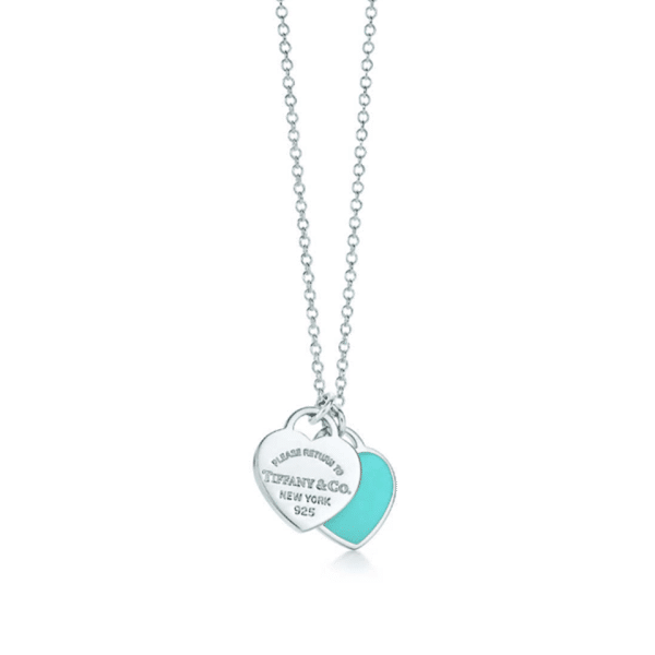 Most Luxury Tiffany Blue & Silver Mini Double Heart Tag Pendant Necklace Women Jewellery GRP06366/28751249