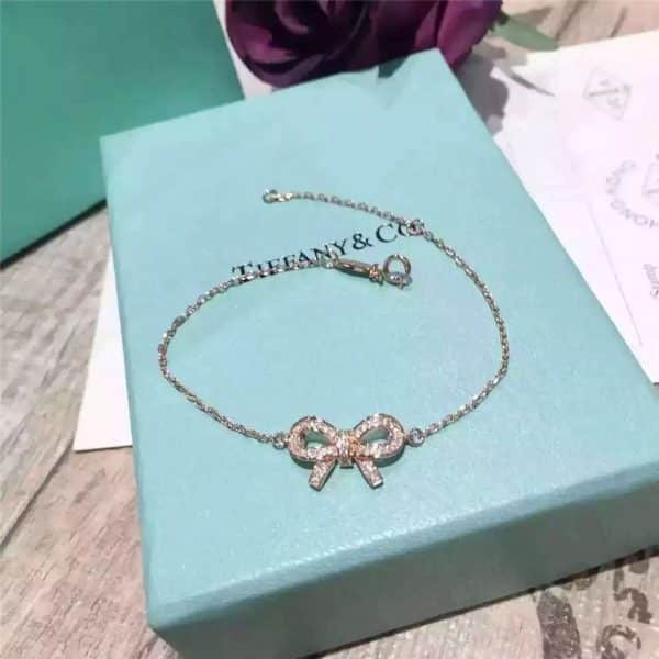 Tiffany Bow Rose Gold & Silver Bracelet Pendant Diamonds Hot Selling Jewellery Online GRP03318