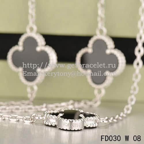 Van Cleef & Arpels Vintage Alhambra Necklace White Gold 10 Motifs With Black Agate Mother Of Pearl