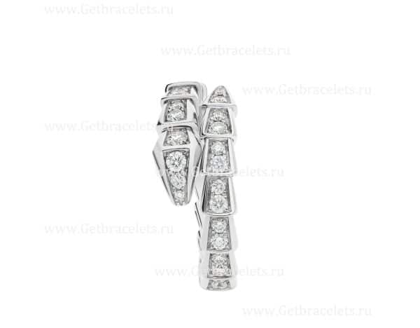 Serpenti Viper 18K White Gold Ring With Pave Diamonds
