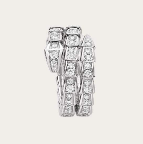 Serpenti Viper Two-coil 18K White Gold Ring set with Pave Diamonds