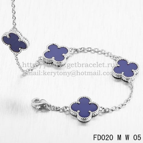 VCA Vintage Alhambra Necklace White Gold 10 Motifs Lapis Stone Mother of Pearl 45cm