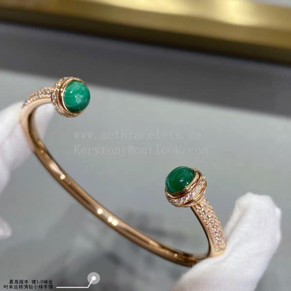 Piaget Possession Open Bangle Bracelet Carnelian Cabochons/Malachite Cabochons With Pave Diamonds Rose Gold