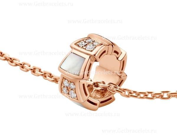 Serpenti Viper 18K Rose Gold Necklace with Mother of Pearl Elements and Pave Diamonds on the Pendant