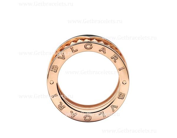 2020 New B.zero1 Rock 4-band Ring in 18kt Rose Gold with Studded Spiral and Black Ceramic Inserts on the Edges