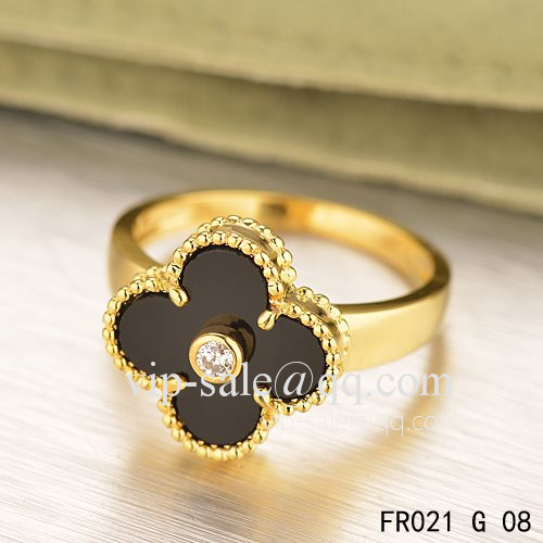 Premium replica Van Cleef Vintage Alhambra Ring In Yellow Gold With Onyx
