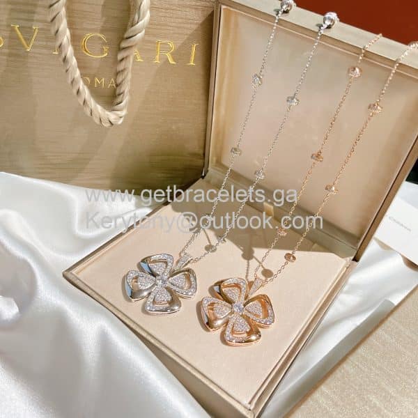 Fiorever Four-petal Flower Necklace With Diamonds Rose Gold and White Gold High Quality