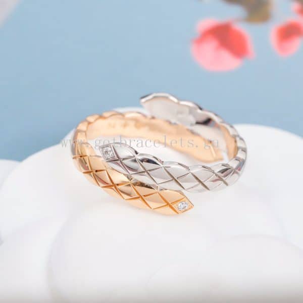 COCO Crush Toi Et Moi Ring Quilted Motif Small Version With Diamonds Rose Gold and White Gold